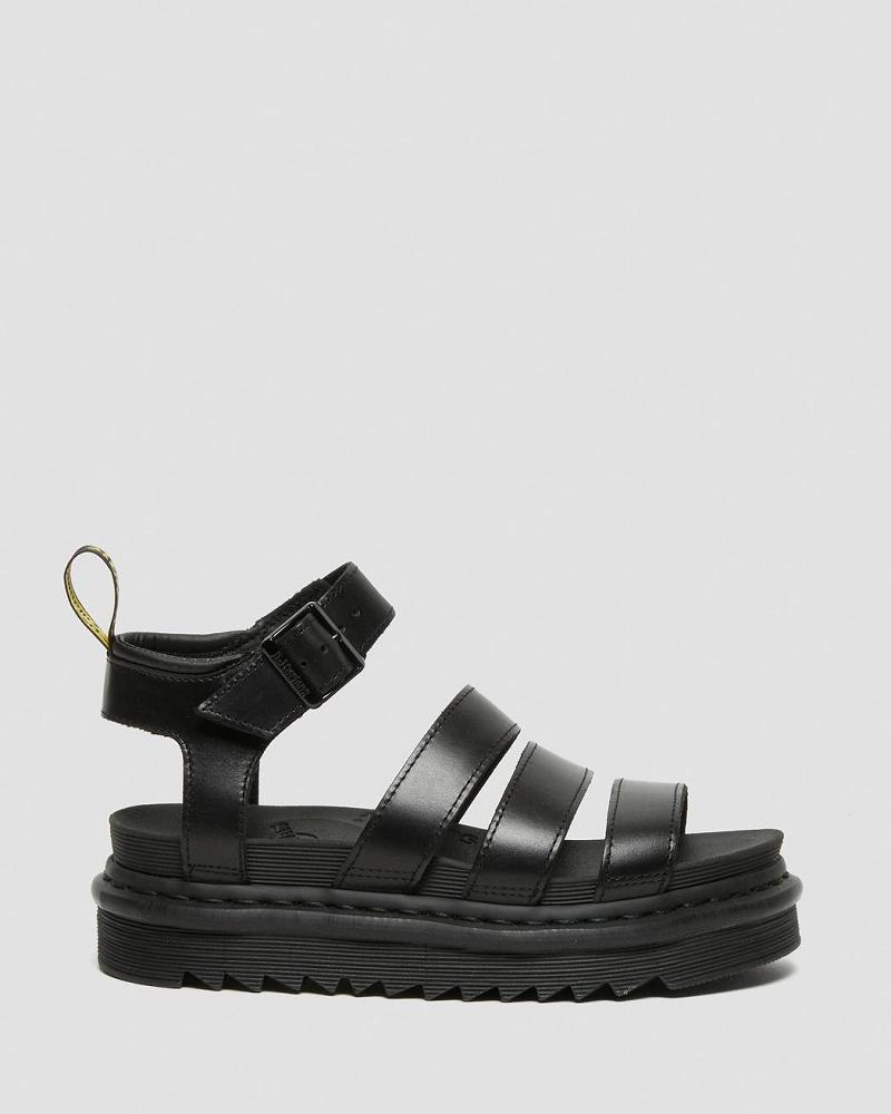 Dr Martens Blaire Brando Leren Sandalen Met Riem Dames Zwart | NL 467FDN